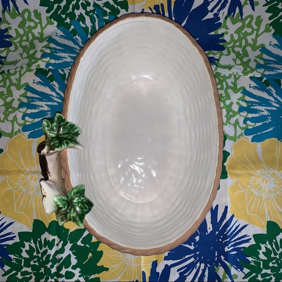 Vintage MADE IN ITALY Woven Look Ceramic Basket Oval Bowl Grapes Vineyard EXC - Picture 5 of 9